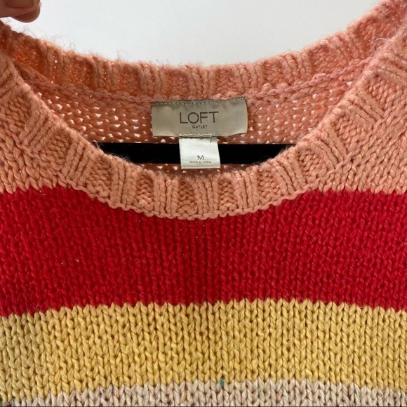 Loft Sweater Cream Red Yellow Peach Medium Color Block Stripe Cotton Blend - Picture 3 of 8